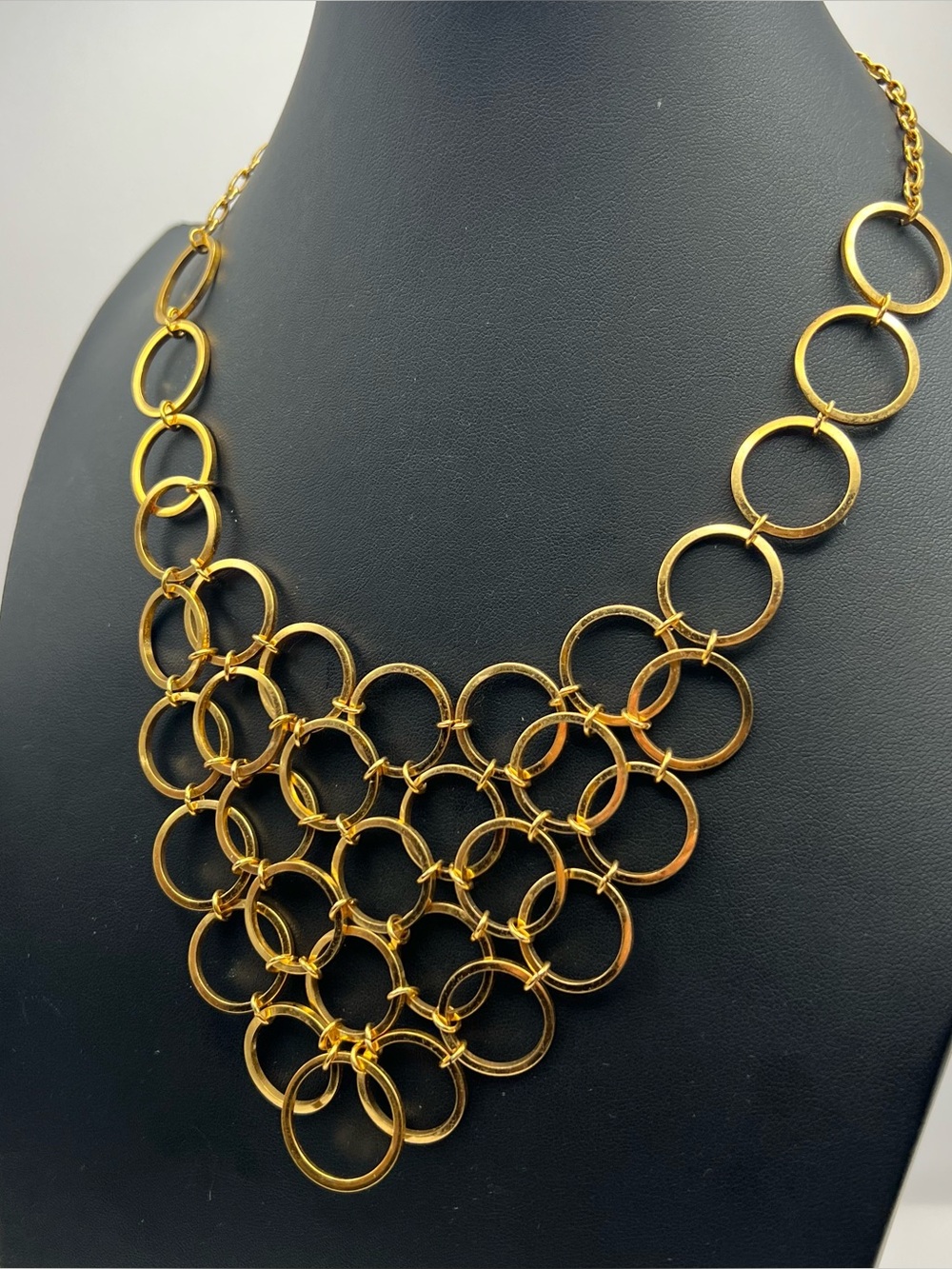 Vintage Vendome Gold Tone Rings Bib Collar Statement Necklace